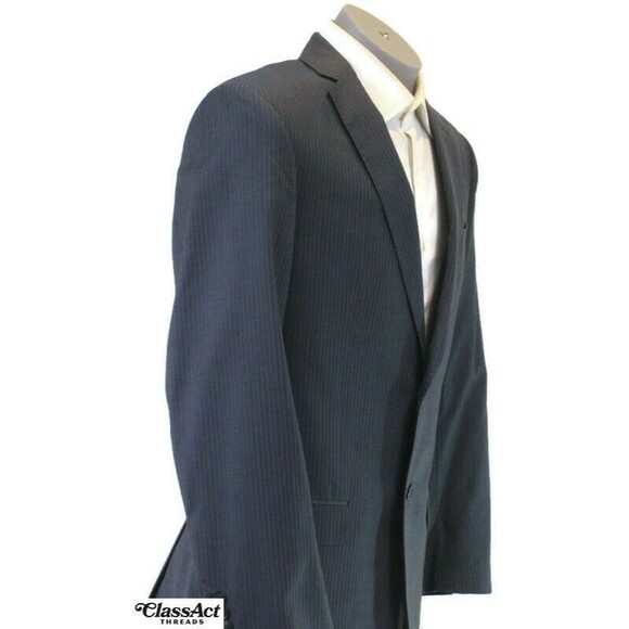 Joseph By Jos A Bank Slim Fit Suit Mens Blue Striped Wool 41L Flat Fronts 34" W - Picture 5 of 11